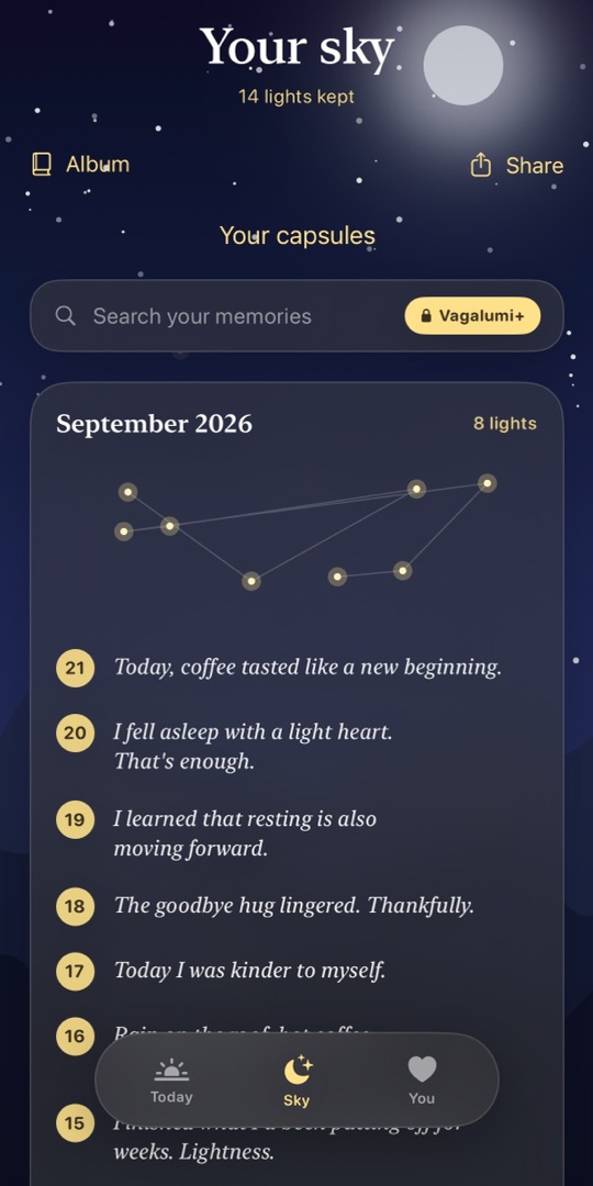 Vagalumi: the sky of memories, with the month’s sentences